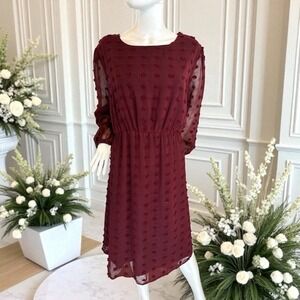 Hanna Nikole Swiss Dot Women's Size 18 Burgundy Dress NWT!